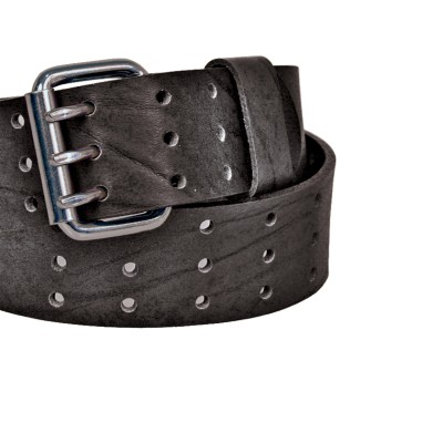 CEINTURE NOIR CROUTE DE CUIR BOUCLE 3 POINTES