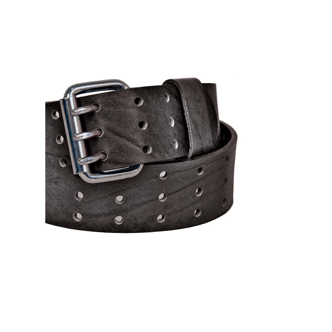 CEINTURE NOIR CROUTE DE CUIR BOUCLE 3 POINTES