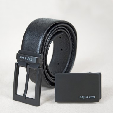 Coffret cadeau Homme: Ceinture Cuir réversible + 2 boucles métal noir