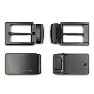 Coffret cadeau Homme: Ceinture Cuir réversible + 2 boucles métal noir