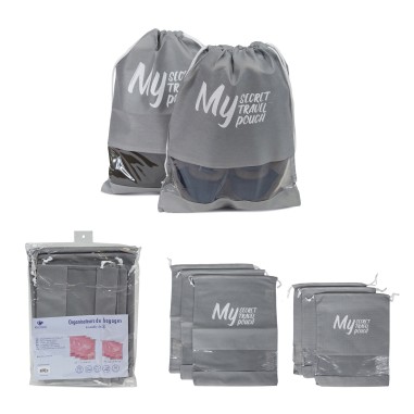 ENSEMBLE DE 6 SACS DE RANGEMENT GRIS - 2 TAILLES