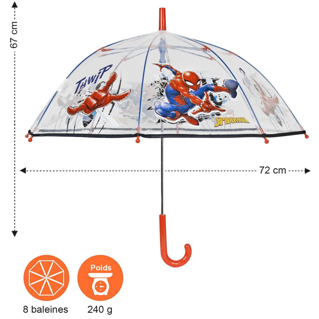 PARAPLUIE ENFANT SPIDERMAN TRANSPARENT