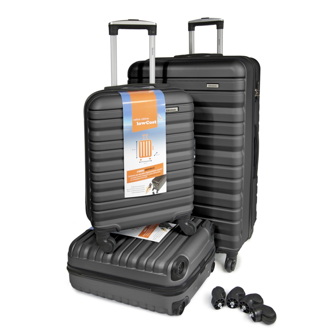 SET DE 3 VALISE ABS - 1 GRAND MODELE + 2 VALISES CABINE "LOW COST"