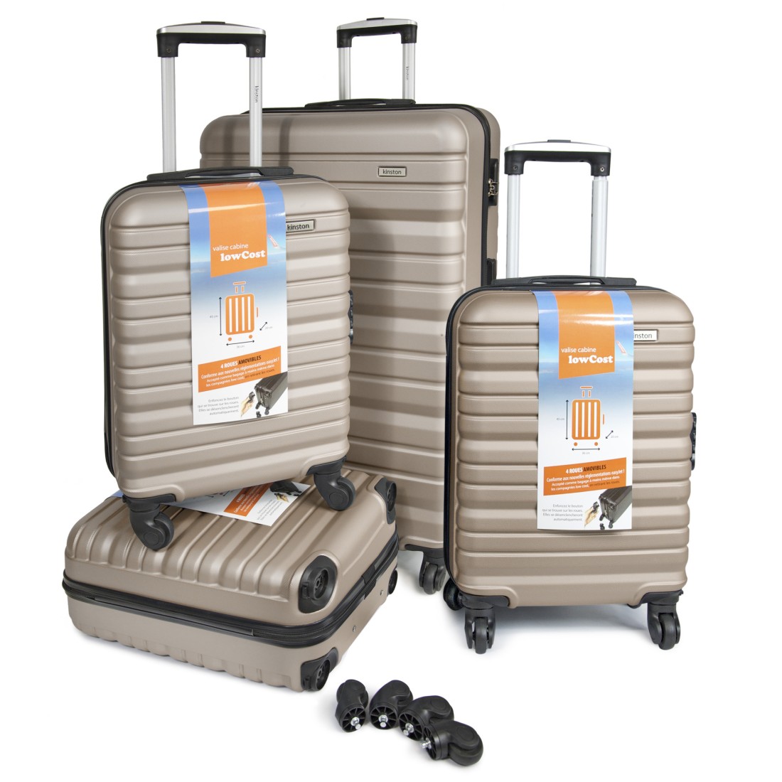 SET DE 4 VALISES ABS - 1 GRAND MODELE + 3 VALISES LOW COST