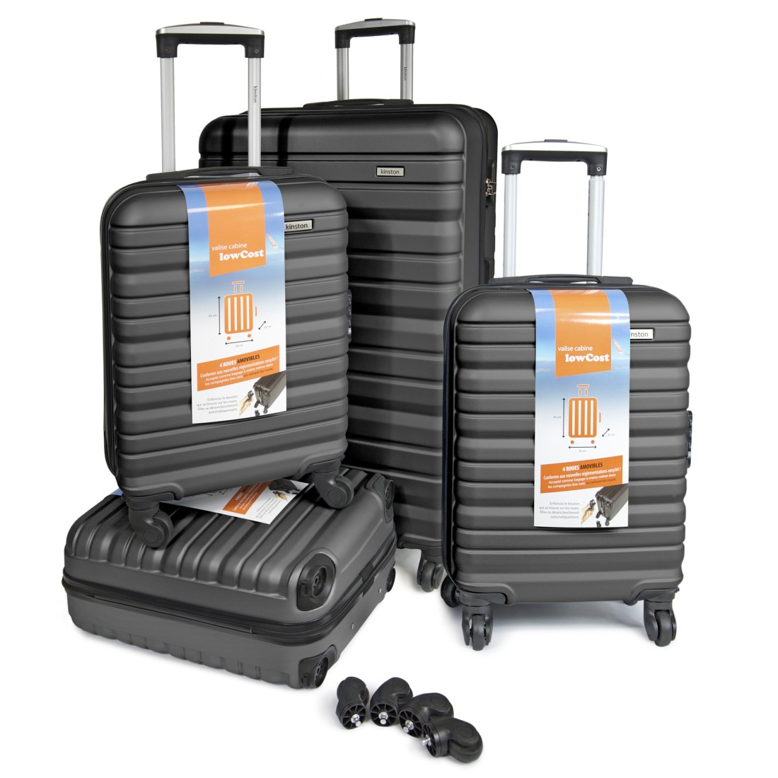 SET DE 4 VALISES ABS - 1 GRAND MODELE + 3 VALISES LOW COST